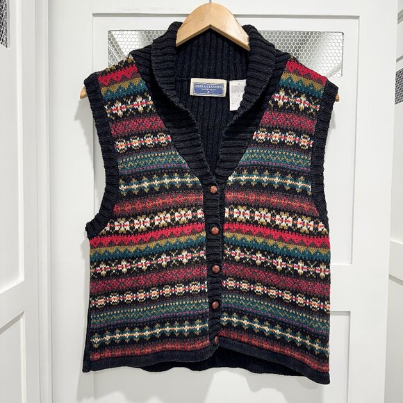Vintage Fall Knit Cottagecore Granny Button Vest Natural Fibers 100% Cotton - Picture 4 of 7